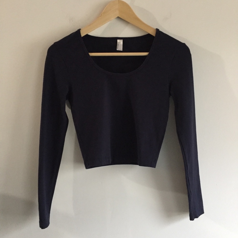 American Apparel Long Sleeved Navy Crop Top